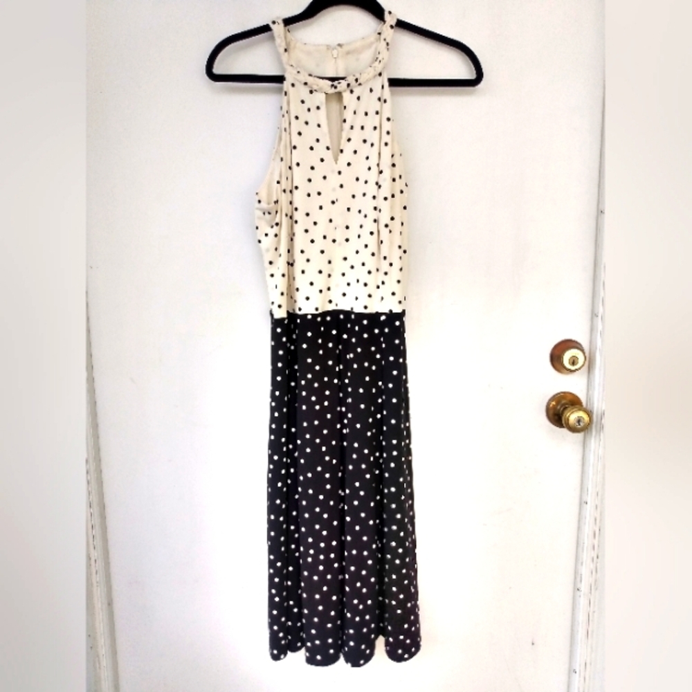 Braided Neckline Fall Black White Polka Dot Dress Sundress Wedding